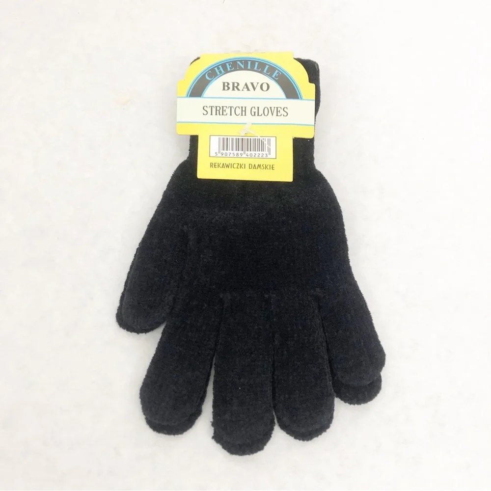NEW Bravo Chenille Winter Stretch Gloves, Black